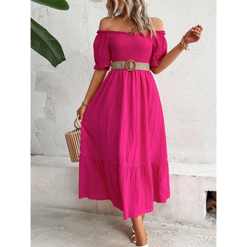Damen Off-Shoulder Maxikleid mit voluminösen Ärmeln und fließendem Schnitt