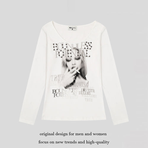 Damen Longsleeve-Shirt mit Fotoprint und Nietenapplikation Shop Nory