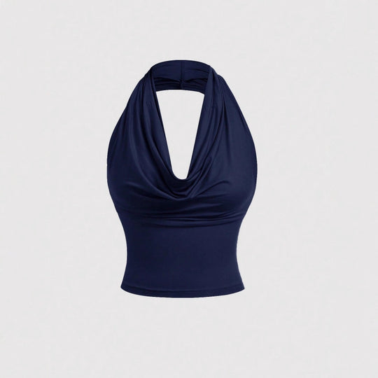 Damen Neckholder-Cropped-Top mit Wasserfall-Ausschnitt und taillierter Passform Shop Nory