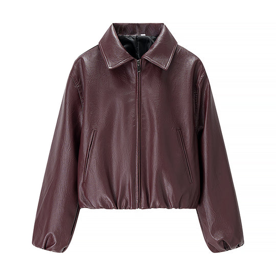 Damen Kurzjacke im Boxy‑Look aus veganem Leder mit verdecktem Reißverschluss Shop Nory