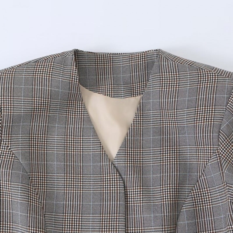 Damen Taillierte Glencheck-Blazerjacke mit V-Ausschnitt und Bindegürtel Shop Nory