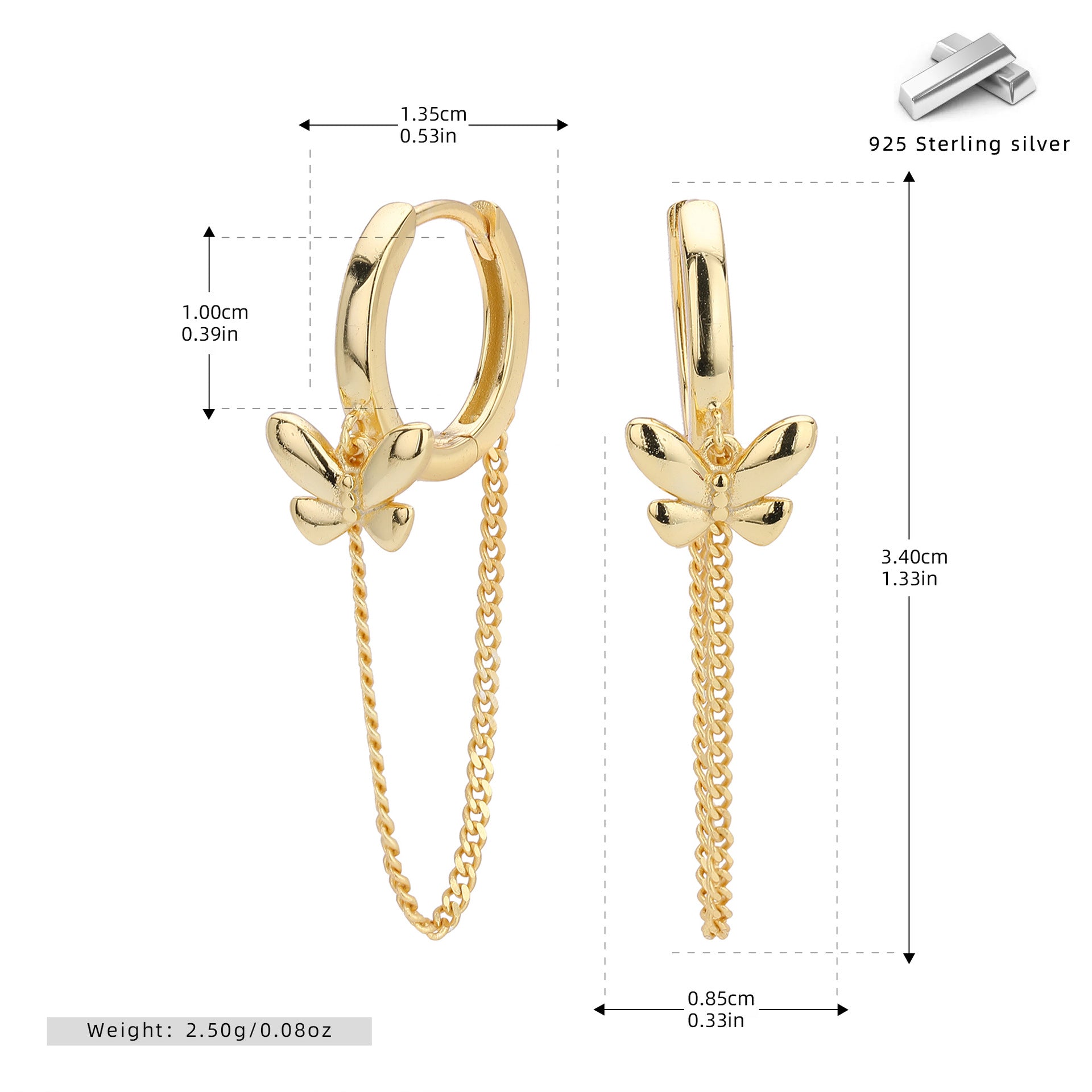 Damen Ohrhänger mit filigranen Schmetterlingsanhängern aus 925 Sterling Silber Shop Nory