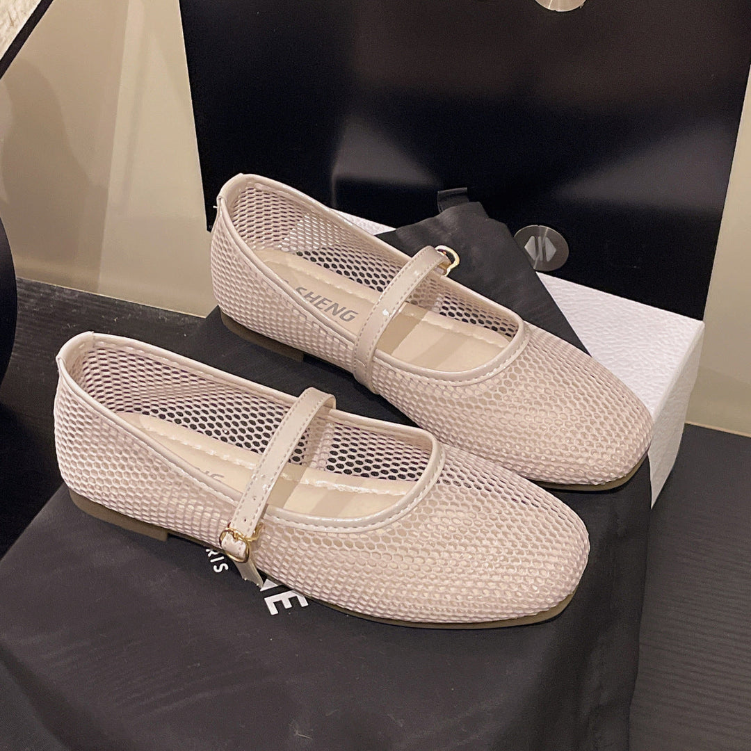 Damen Bequeme Mesh-Ballerinas mit verstellbarem Riemchen