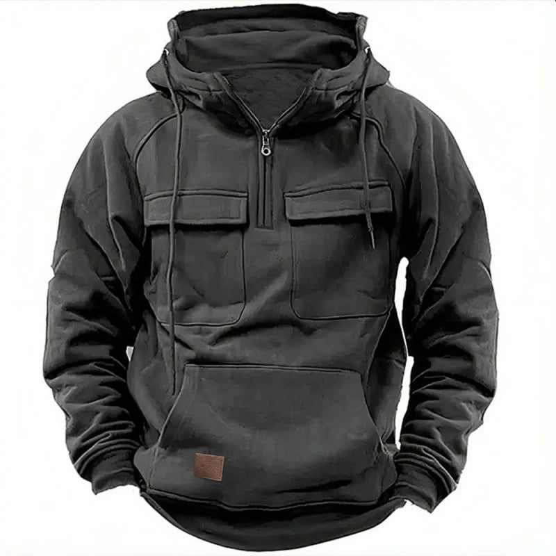 Herren Funktionale Kapuzenpullover mit Praktischen Taschen und Kurzem Reißverschluss
