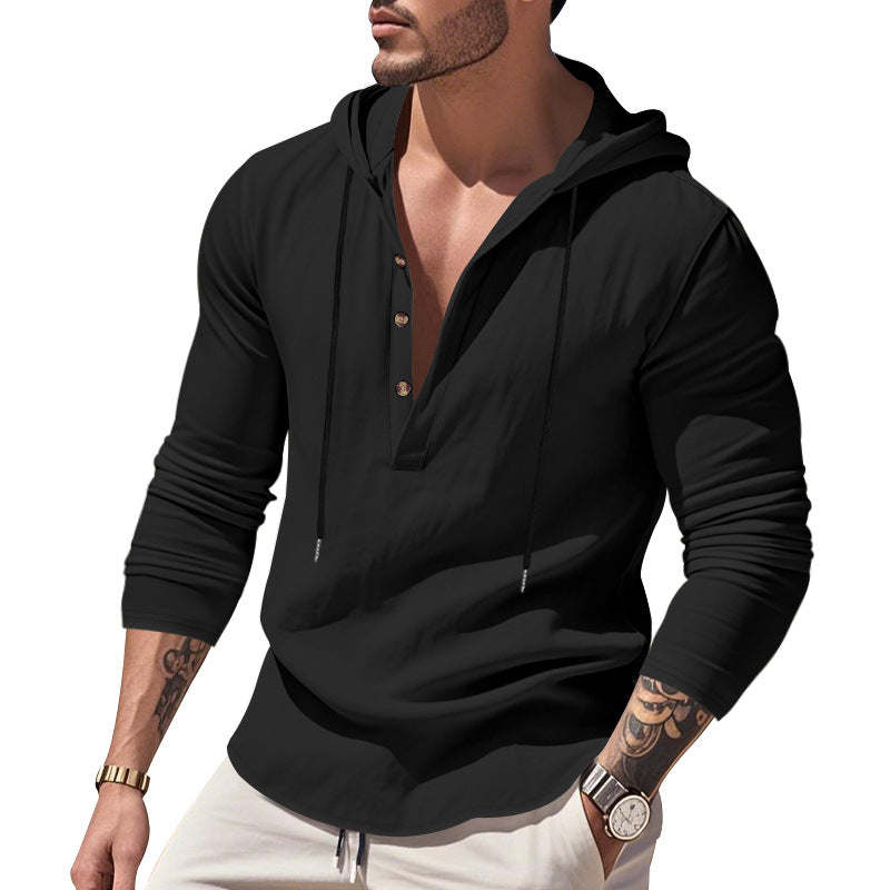 Herren lässiges Langarm-Hoodie mit Knopfleiste und modernem Schnitt