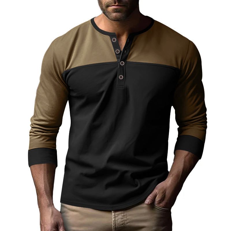 Herren Modernes Henley-Shirt mit Farbblock-Schulterpartie und Halbknopfleiste Shop Nory