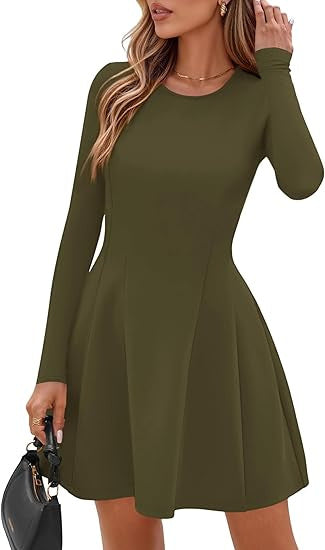 Damen Langärmeliges A-Linien Skaterkleid mit figurschmeichelnden Nähten Shop Nory