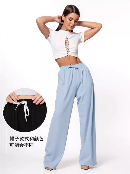 Damen weite hochgeschnittene Loungehose mit elastischem Bund und Kordelzug Shop Nory
