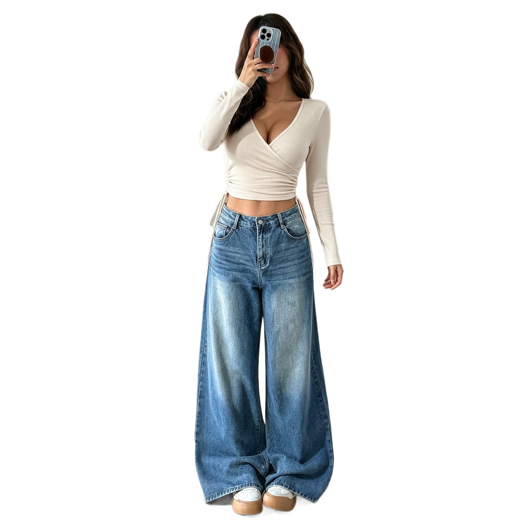 Damen geripptes Wickel-Crop-Top mit tiefem V‑Dekolleté, seitlicher Tunnelzugraffung und enganliegender Stretch-Passform Shop Nory