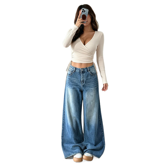 Damen geripptes Wickel-Crop-Top mit tiefem V‑Dekolleté, seitlicher Tunnelzugraffung und enganliegender Stretch-Passform Shop Nory