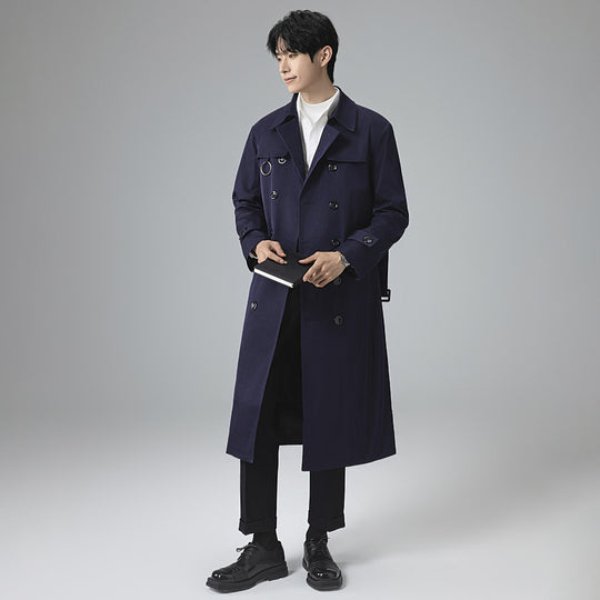Herren Moderner Tech-Trenchcoat mit Doppelreihiger Knopfleiste, Bindegürtel und dezenten Ringdetails Shop Nory
