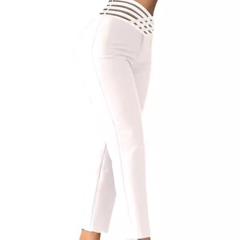 Damen Hochtaillierte Stretch-Hose mit transparentem Gummibund Shopnory
