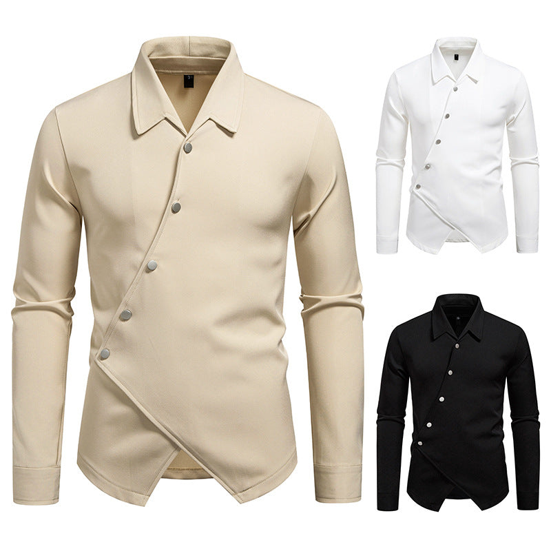Herren Asymmetrisches Hemd mit diagonaler Druckknopfleiste und Hemdkragen Shop Nory