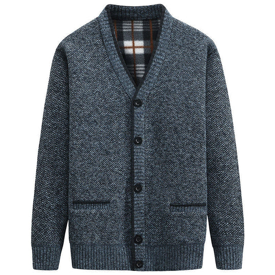 Herren Strickjacke mit kariertem Innenfutter und praktischen Taschen