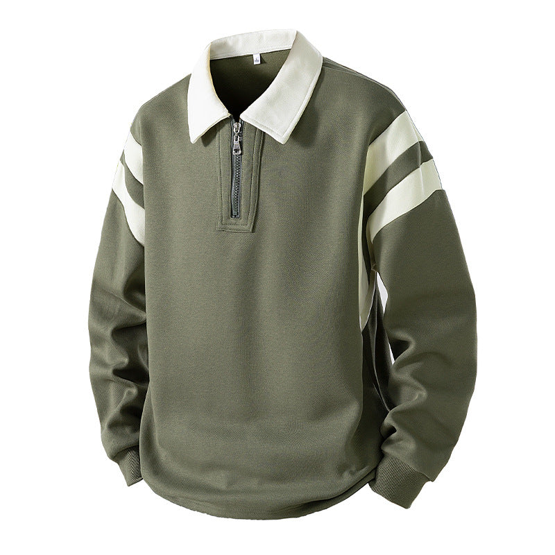 Herren Retro-Sportliches Rugby-Pulli mit halbhohem Reißverschluss und kontrastierendem Hemdkragen Shop Nory