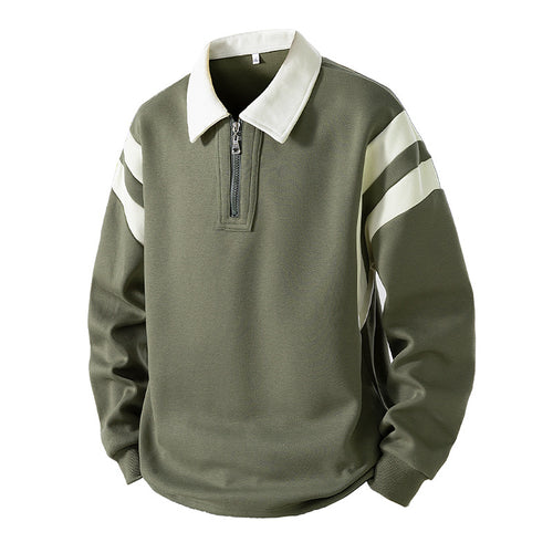 Herren Retro-Sportliches Rugby-Pulli mit halbhohem Reißverschluss und kontrastierendem Hemdkragen Shop Nory