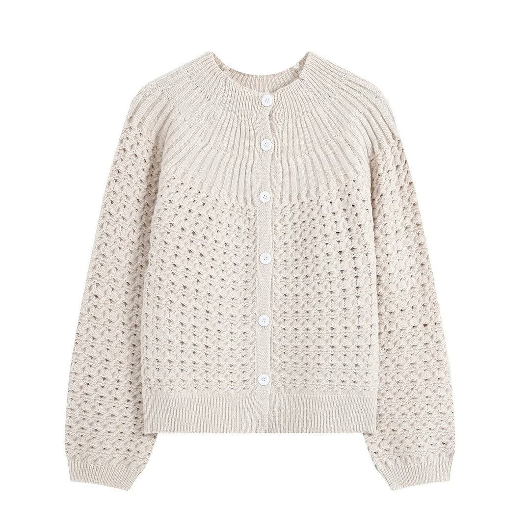 Damen Struktur-Strickjacke mit Rundpasse, texturierter Maschenoptik und Knopfleiste Shop Nory