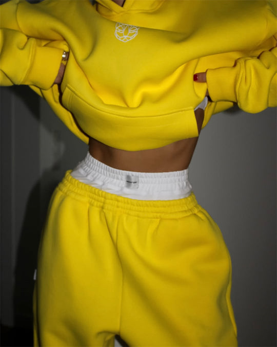 Damen Cropped Kapuzenpullover und weite High-Waist Jogginghose Set Shop Nory