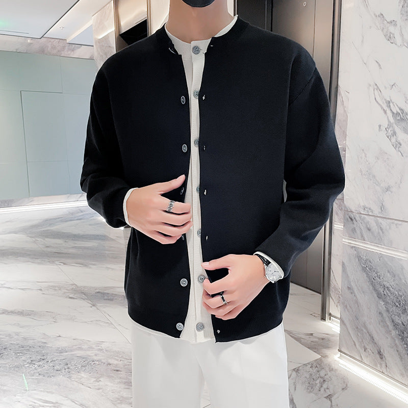 Herren Leichter Feinstrick-Cardigan mit Rundhals, Minimaler Optik und Kontrastknopfleiste Shop Nory