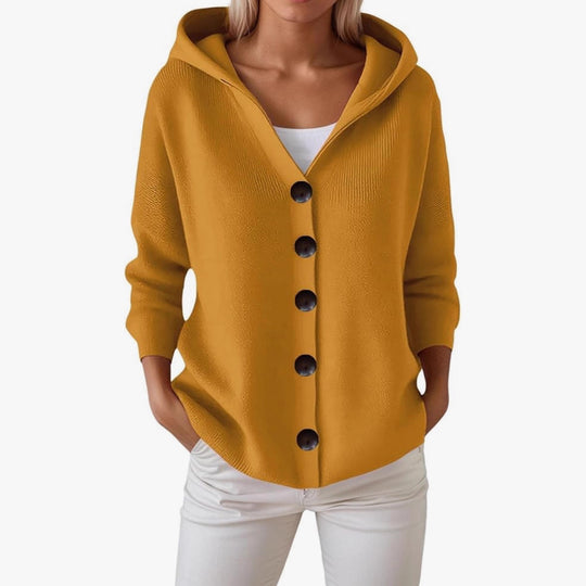 Damen Kapuzen-Strickjacke mit großen Holzknöpfen und seitlichen Eingrifftaschen Shop Nory
