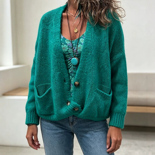 Damen Grobgestrickter Oversize-Cardigan mit Knopfleiste und Eingrifftaschen Shop Nory