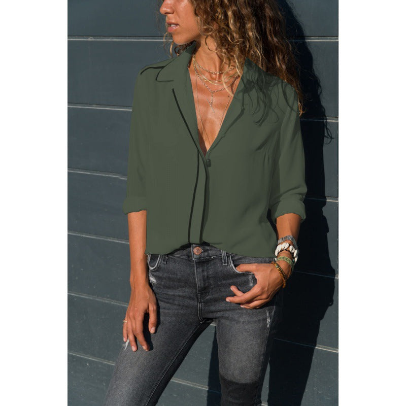 Damen Elegante Bluse mit Kontrastpaspel, V‑Ausschnitt und krempelbaren Ärmeln Shop Nory