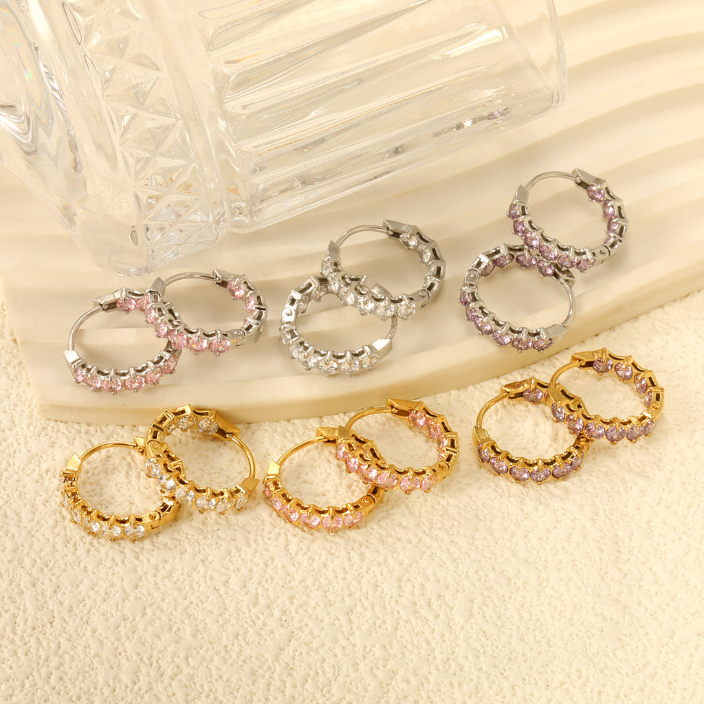 Damen Elegante Creolen mit funkelnden rosa Zirkonia Shop Nory