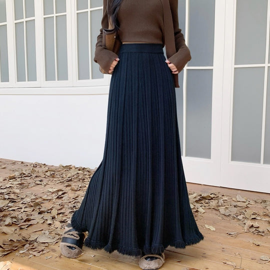 Damen Eleganter und fließender Maxirock mit plissierten Details Shop Nory