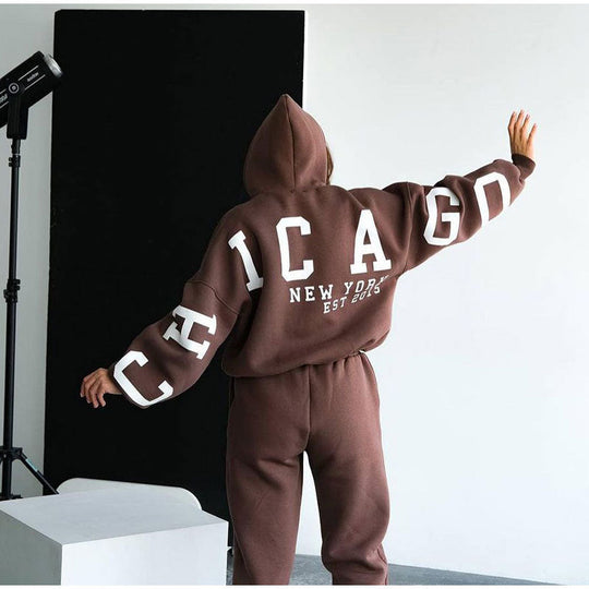 Damen Lässiger Oversize-Sweatanzug mit Kapuze und elastischem Bund