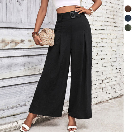Damen Elegante Culotte-Hose mit hoher Taille, Kellerfalten und dekorativem Schlaufengürtel Shop Nory