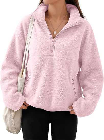 Damen Oversize Sherpa-Fleece-Pullover mit Halbreißverschluss und Kängurutasche Shop Nory
