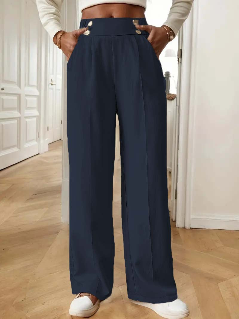 Damen Hochtaillierte Weite Palazzo‑Hose mit Bundknöpfen, Bügelfalte und Eingrifftaschen Shop Nory