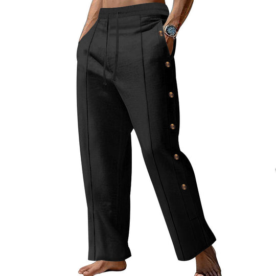 Herren elegante Freizeithose mit seitlichen Knopfdetails und elastischem Bund Shopnory