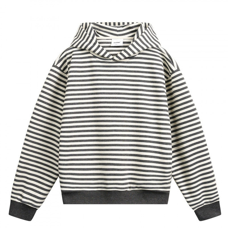 Unisex Gestreifter Oversize-Hoodie aus Baumwoll-Mix mit Rippbündchen Shop Nory