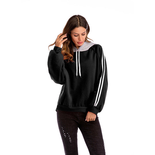 Damen modischer Kapuzenpullover mit kontrastierenden Ärmeln und lässigem Schnitt Shopnory