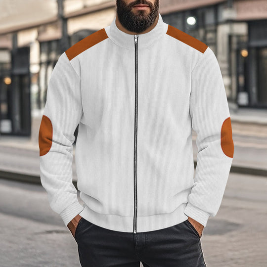 Herren nan Cordjacke mit Reißverschluss Stehkragen und Ellbogen-Patches Shop Nory