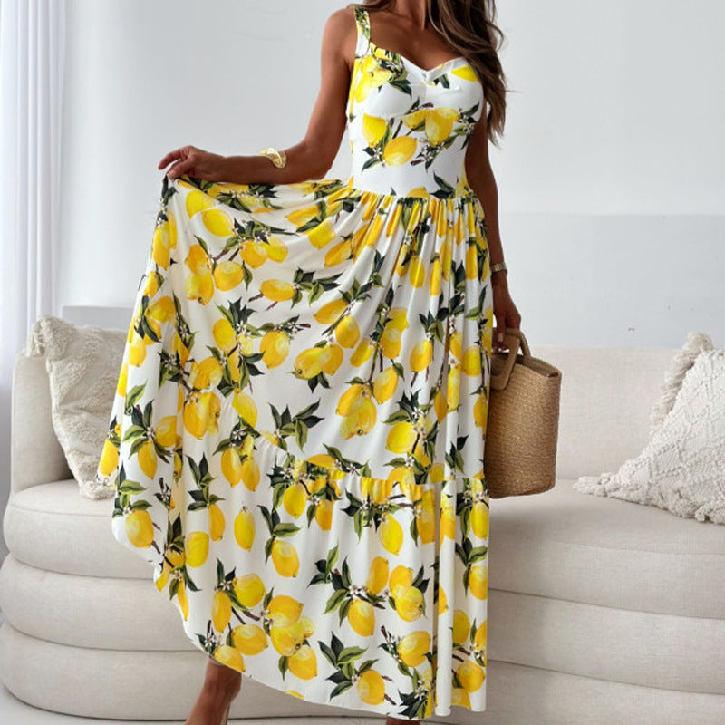 Damen Sommerkleid mit Romantischem Zitronenprint