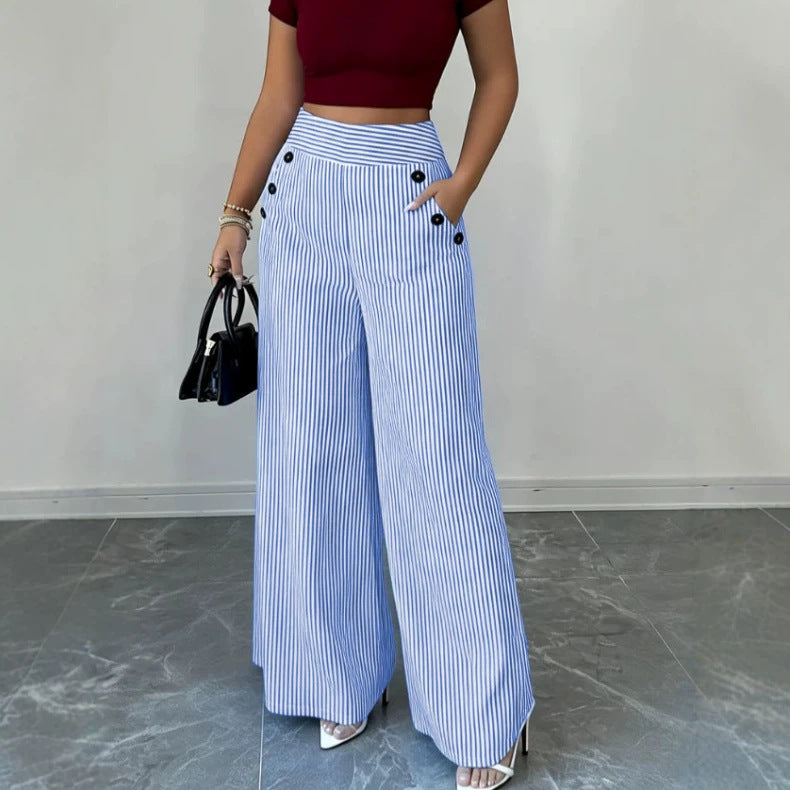 Damen nan hochgeschnittene Palazzo-Hose mit maritimen Knopfdetails und weitem Bein Shop Nory