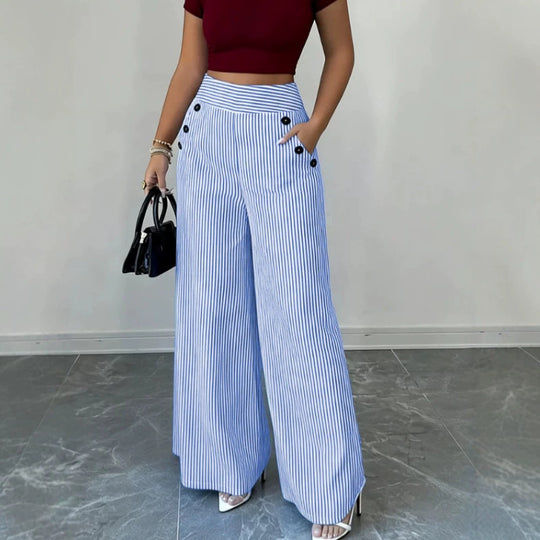 Damen nan hochgeschnittene Palazzo-Hose mit maritimen Knopfdetails und weitem Bein Shop Nory
