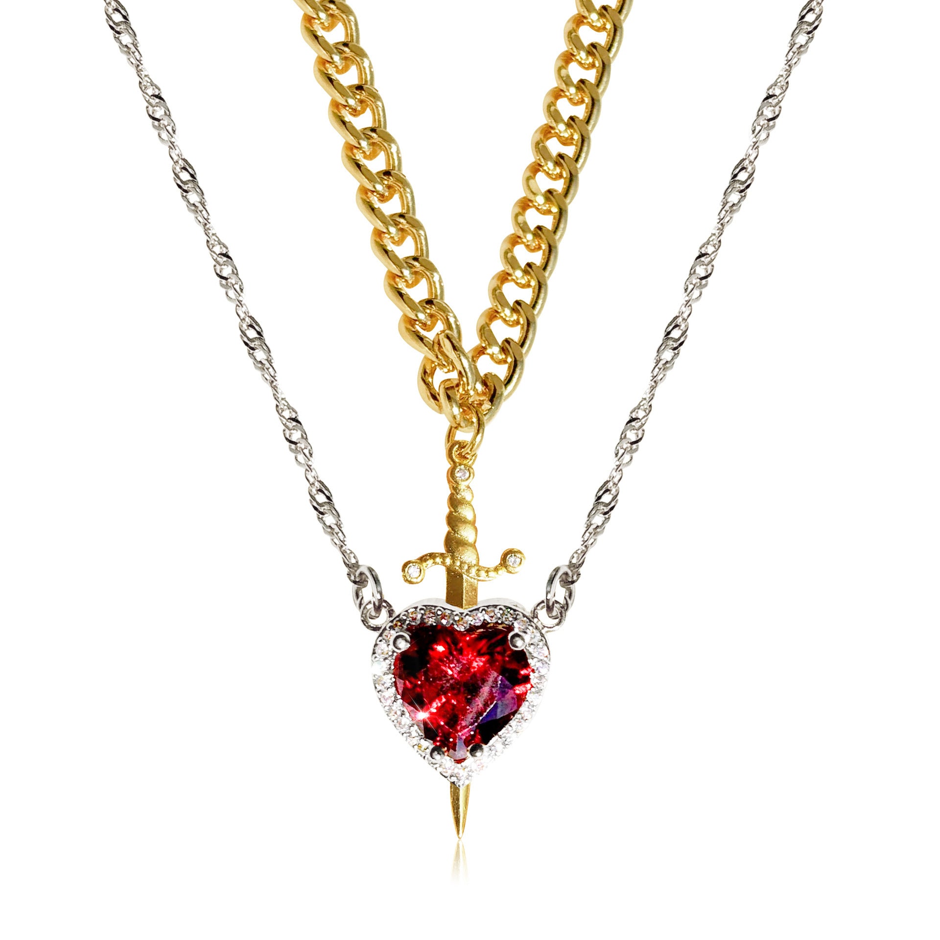 Damen Halskette mit herzförmigem Anhänger und künstlerischem Schwertdesign Shop Nory