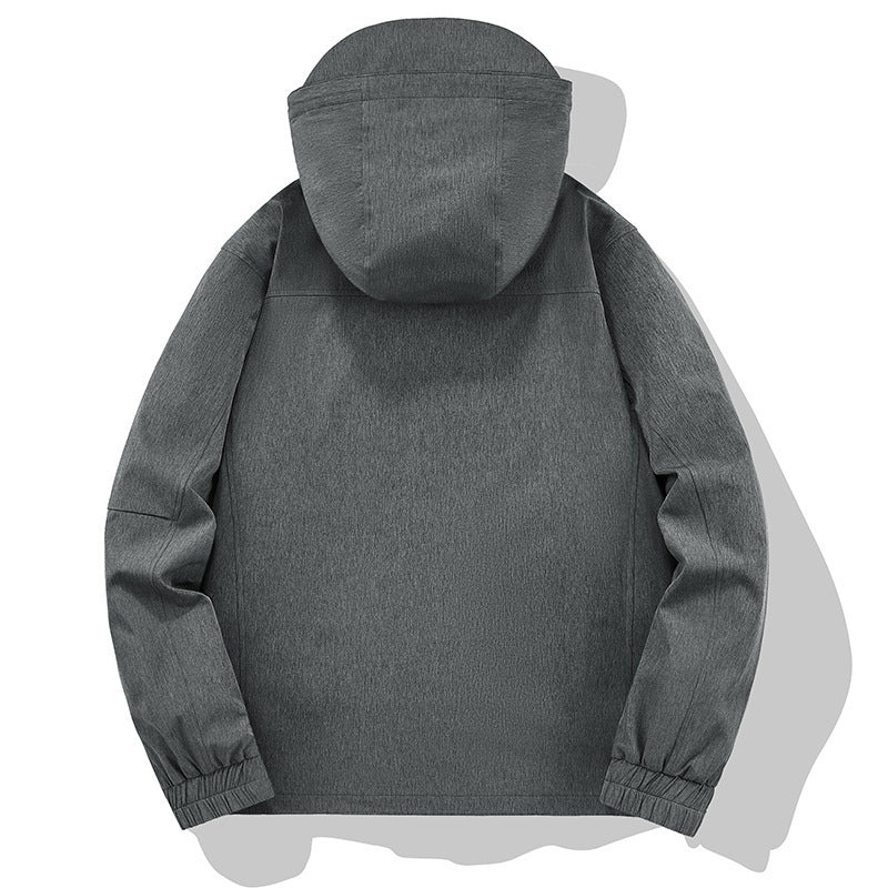 Herren Wetterresistente Softshell-Outdoorjacke mit Kapuze, hohem Kragen und verschweißten Nähten Shop Nory