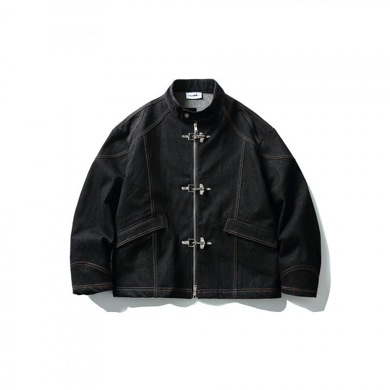 Herren Kurze Canvasjacke mit markanten Metall-Knebelverschlüssen und Kontrastnähten Shop Nory