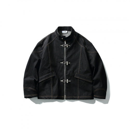 Herren Kurze Canvasjacke mit markanten Metall-Knebelverschlüssen und Kontrastnähten Shop Nory