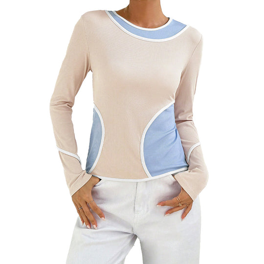 Damen figurbetontes Colorblock-Longsleeve mit Rundhalsausschnitt geschwungener Seitenpaneel‑Optik und feiner Rippstruktur Shop Nory