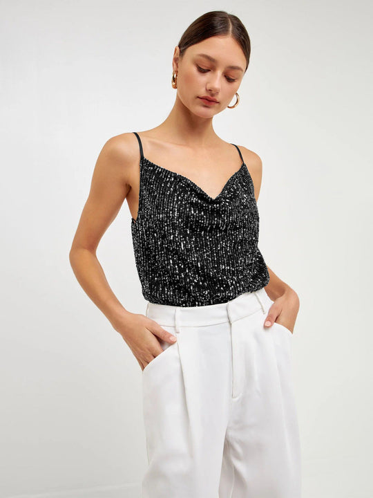 Damen Glitzerndes Spaghettiträgershirt mit V-Ausschnitt