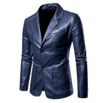 Herren Elegantes Slim-Fit Kunstleder-Sakko mit Reverskragen, Zwei-Knopf-Leiste & Pattentaschen Shop Nory