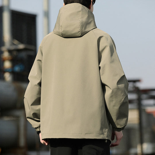 Herren Leichte Kapuzen-Utility-Windjacke mit großen Pattentaschen und elastischen Bündchen Shop Nory