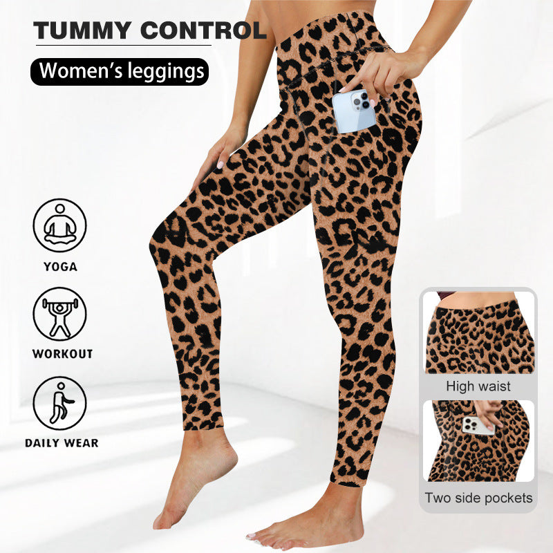 Damen High-Waist Sculpting-Leggings mit Leopard-Design, formender Bauchkontrolle und Seitentaschen Shopy Nory
