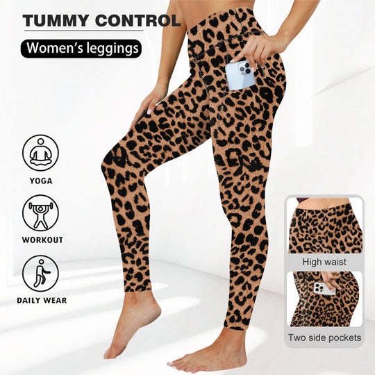 Damen High-Waist Sculpting-Leggings mit Leopard-Design, formender Bauchkontrolle und Seitentaschen Shopy Nory