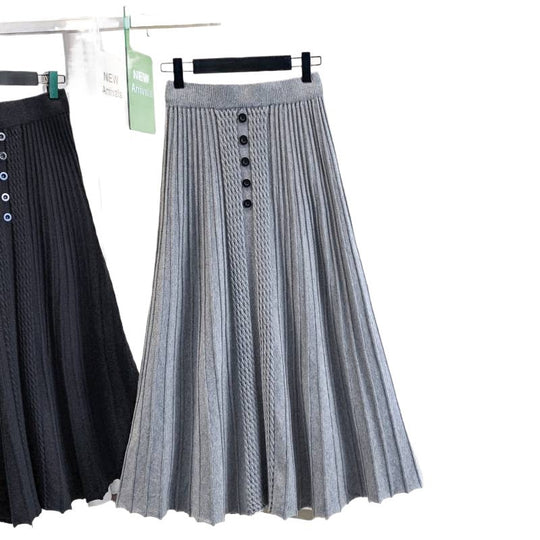 Damen Plissierter Maxirock mit Knopfdetails und feinem Wellenmuster Shop Nory